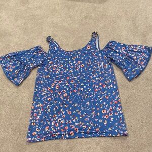 Robert Louis cold shoulder short sleeve top with gold accents